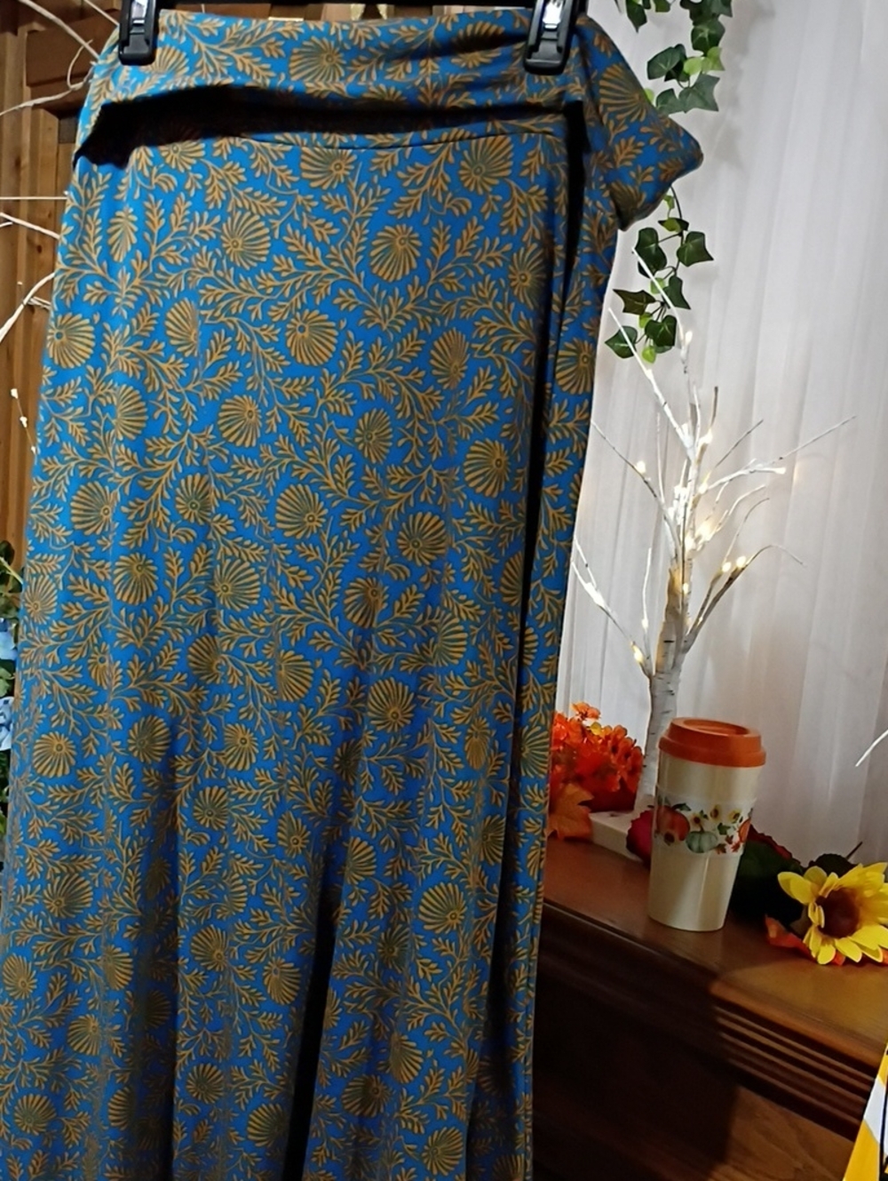 LuLaRoe Blue and Gold Floral Maxi Skirt - New